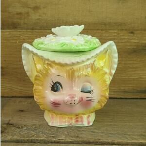 Vintage Winking Kitty by Enesco Lidded Sugar Bowl Anthropomorphic Kitschy Japan